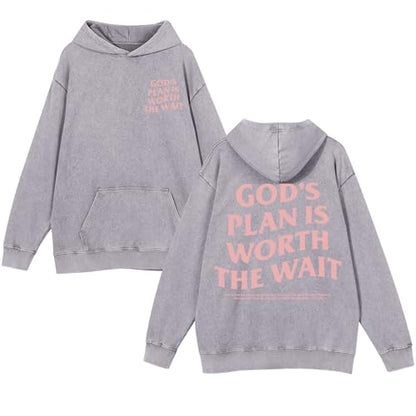 Christian Graphic Hoodies for Women God Bible Verse Oversized Hoodie Religious Letter Print Acid Wash Sweatshirts - color: Gray, size: X-Large