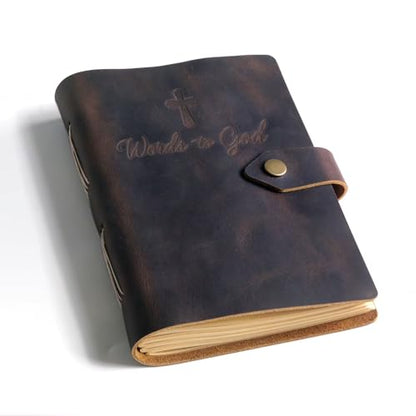 Genuine Leather Prayer Journal for Men – Handcrafted Crazy Horse Leather Notebook with Lined Kraft Paper – Rustic Bible Journal – Christian Gifts for Men
