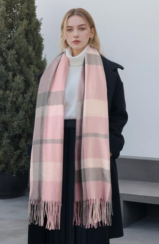 Winter Scarf for Women Plaid Long Oversized blanket Shawl Wraps Gift - color: Black & White