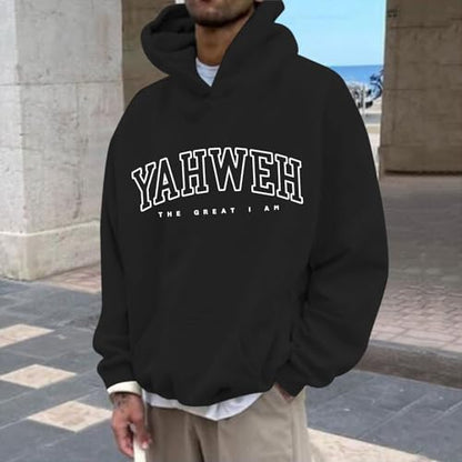 Christian Jesus Hoodies For Men Graphic Yahweh Hoodie Bible Verse God Sweatshirt Religious Faith Cotton Pullover Tops - color: Black, size: X-Large