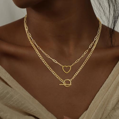 CHESKY Cross Necklace for Women Trendy, Dainty 14K Gold Plated Paperclip Charm Necklace for Womens Chunky Cross Pendant Necklace Gold Jewelry Religious Christian Gifts for Christians - color: LOVE-GD