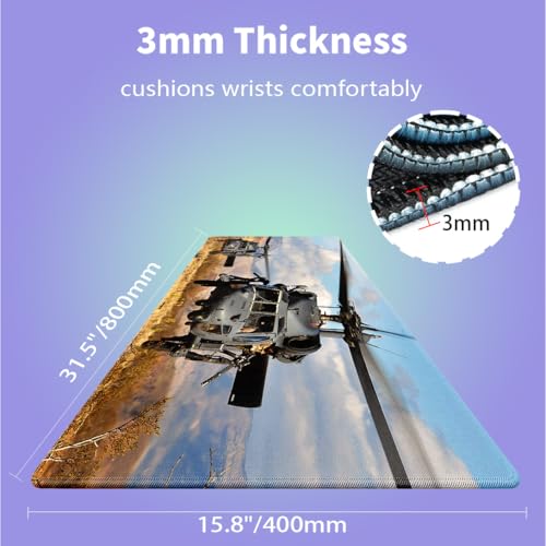 Black Hawk Helicopter Large Mouse Pad, Desert Mountain Patriotic Desk Mat - color: Black Hawk Helicopter