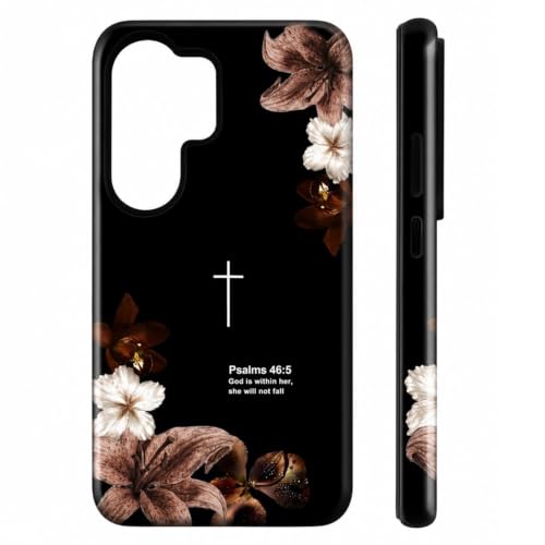 Christian Phone Case Compatible with Samsung Galaxy S26 Plus Floral Bible Verse Psalms 46:5 Protective Hybrid 2-Layer Shell Cover for Women Girls | Religious Faith Gift - Black - color: Black