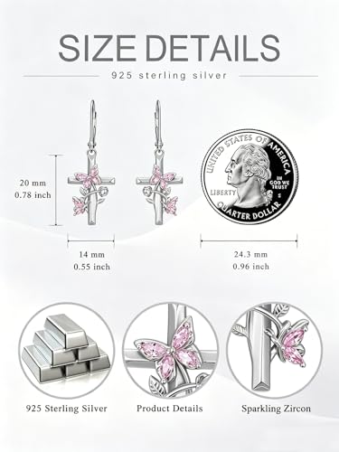 Butterfly Earrings for Women 925 Sterling Silver Birthstone Butterfly Cross Rose Dangle Earrings Elegant Butterfly's Jewelry Gift for Birthday Valentines Day Christmas - color: 10-October