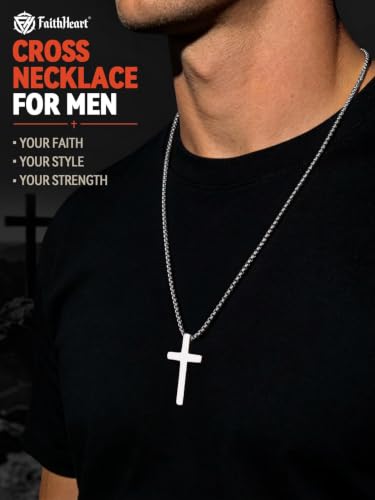 FaithHeart Cross Necklace for Men Waterproof Minimalist Fashion Jewelry - color: a. Silver, size: 22 inches, style: Medium - 4cm Pendant
