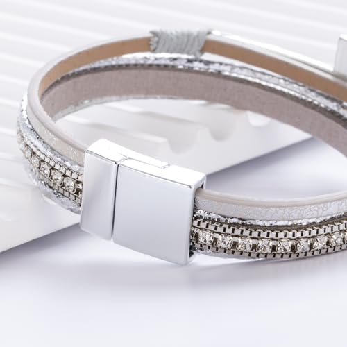 Christian Cross Leather Bracelets Boho Western Blessing Religious Jewelry - color: Silver