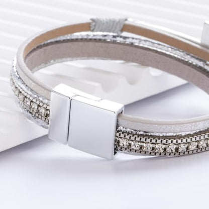 Christian Cross Leather Bracelets Boho Western Blessing Religious Jewelry - color: Silver