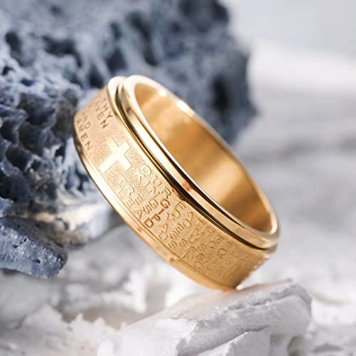 King Will 8mm Black/Gold/Silver Prayer Stainless Steel Ring - color: gold