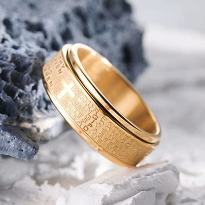 King Will 8mm Black/Gold/Silver Prayer Stainless Steel Ring - color: gold