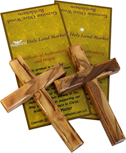 Holy Land Market Hand Carved Olive Wood Wall Cross Pair 4 Inch - size: 4L" x 2W"