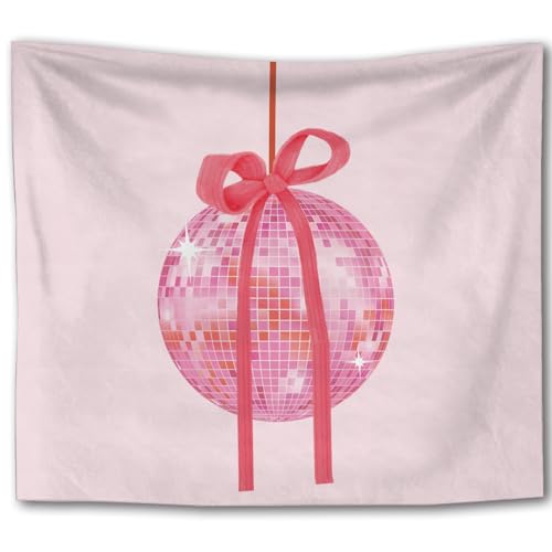 Foritho Pink Coquette Bow Disco Ball Tapestry, Trendy Glam Mirror Ball Tapestry Wall Hanging, Preppy Girly Y2K Disco Wall Tapestries for Girls Bedroom Dorm Apartment Decor, 50x60 Inch - color: Color 19