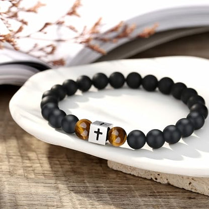 Mens Beaded Cross Bracelet, Christian Gifts for Men Teen Boys Kids - style: Always Remember-7.5“