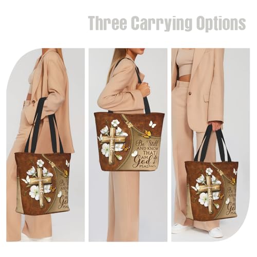 Bible Tote Bags for Women Christian Tote Bag Religious Church Bags for Women Organizer Christian Gift With Zipper - color: Bible Bags
