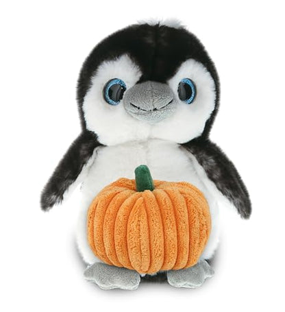 DolliBu Super Soft Grey Penguin Stuffed Animal with Pumpkin Toy - 9 Inches