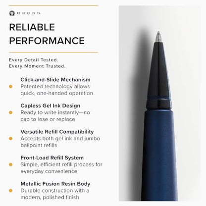 Cross Edge Matte Blue Lacquer Gel Rollerball Pen, Medium Point, Black Ink - color: Matte Blue