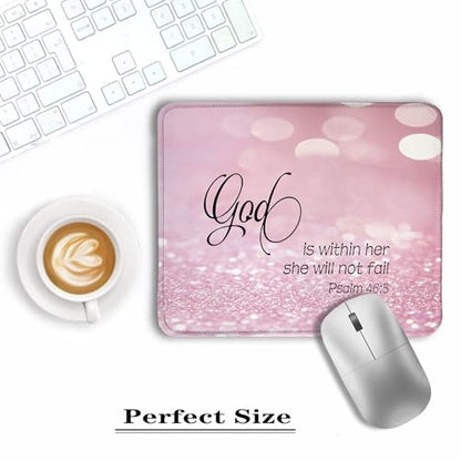 God is Within Her She Will Not Fail Christian Mouse Pad for Desk, Pink Glitter Bible Verse Mousepads for Wireless Mouse Computers Laptop Home Office Supplies Accessories, 9.5x7.9 Inch - color: colour 5