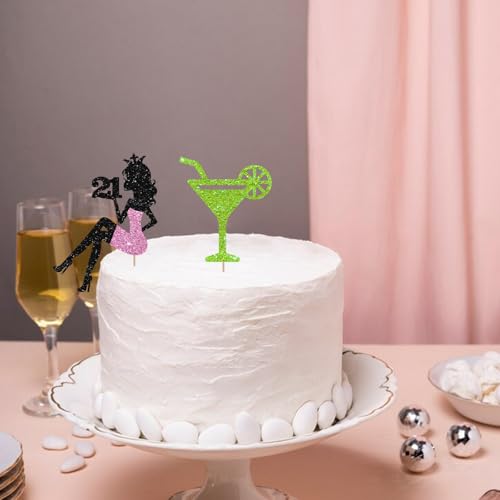 Martini 21st Birthday Cake Topper, Setting Girl 21 Cake Decor, Black Glitter A Tini Bit Older Cake Topper for Women, Margarita Cocktail 21st Birthday/Anniversry Party Decoration - style: Martini 21