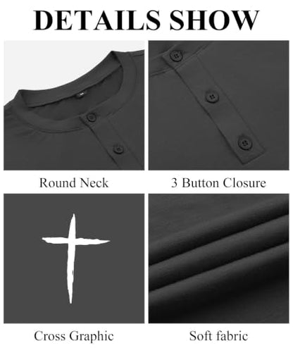 KESIHAN Christian Henley T Shirts for Men Cross Graphic Faith Casual Tee - color: Grey-6, size: X-Large