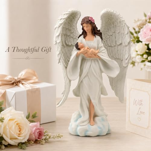 12.6 Inch Guardian Angel Figurine Holding Baby Figurine - size: 12.6 inch