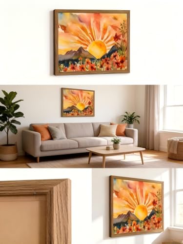 LBTZEVIR Framed Boho Sunset Wall Art 16x12 Inch Painting Poster Prints - color: The Sun, size: 16"L x 12"W