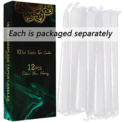 Dripless Taper Candles - Unscented White Candles Bulk - Candle Sticks Long Burning 7.5-8 Hours - for Candlesticks, Dinner Table, Vigil, Advent, Christmas, Thanksgiving, Kwanzaa - 12 Pack,10 Inch Tall - color: 10"12pcs-White