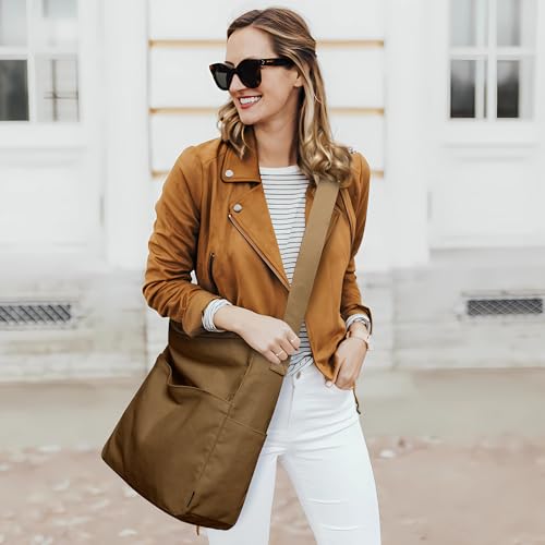 KALIDI Canvas Tote Bag Zipper Large Crossbody Shoulder Bag Messenger Bag - color: Abrown