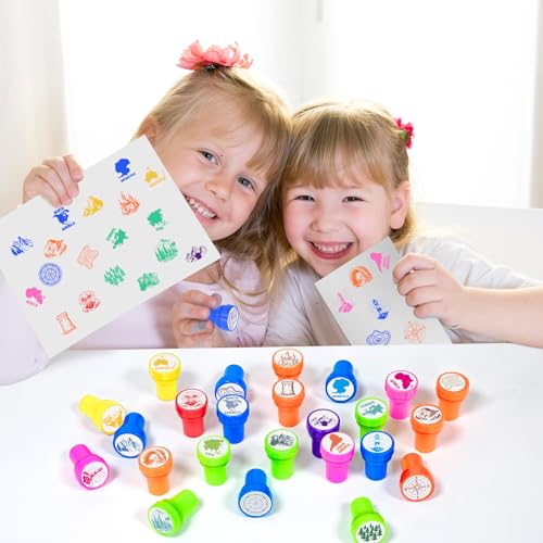 Cinrobiye 24 Pcs Geography Adventure Stampers Party Favor Set, Cute World Map Stamps for Kids Birthday Party, Classroom Rewards, Educational Learning Toys, Goody Bag Fillers, Themed Party Supplies - color: Geography Adventure