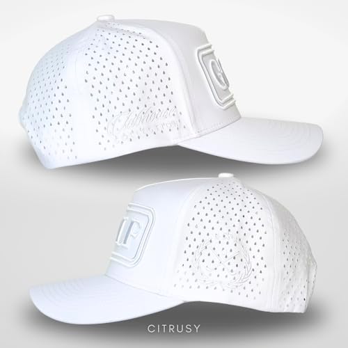 CITRUSY Athletic Trucker Golf Hat | Performance Mens 5 Panel Cap | Cool Breathable Waterproof Workout Running Snapback - color: Golf | White