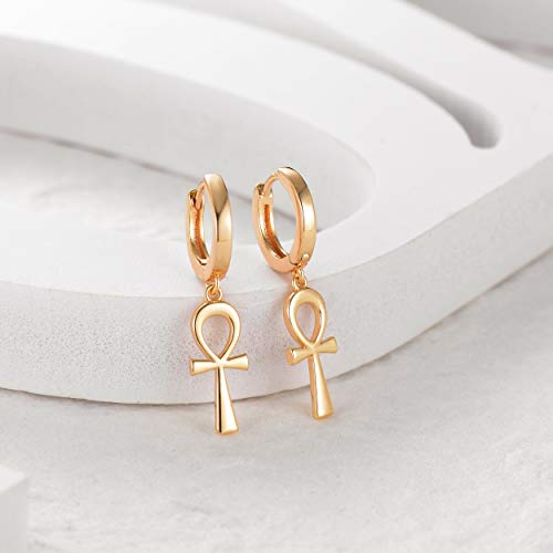 VACRONA Gold Heart Hoop Earrings Huggie Earrings for Women 14k Gold Plated Small Hoops Earrings - color: Ankh GD