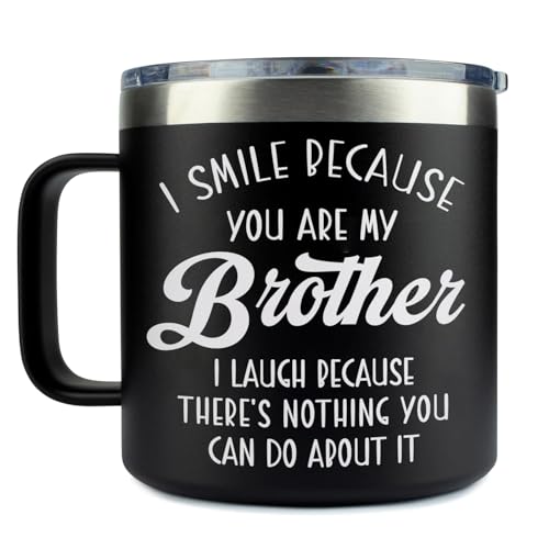 14 Oz Tumbler for Brother – Christmas, Birthday Present from Sister or Brother, Funny Drinkware for Him - color: Brother Smile