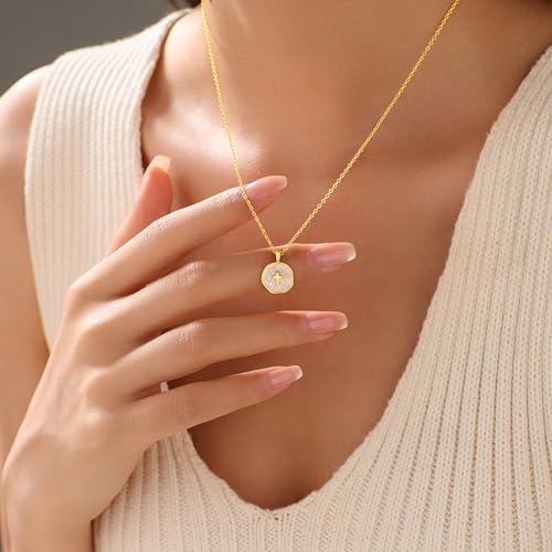 925 Sterling Silver Mother of Pearl Cross Necklace for Women - color: Gold- Sequins