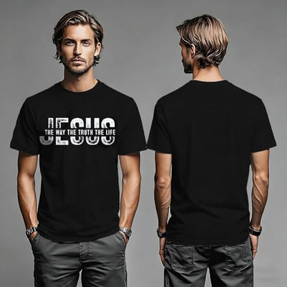 Christian Jesus Shirts for Men Inspirational Bible Verse Faith Graphic Tees - color: Black, size: Small