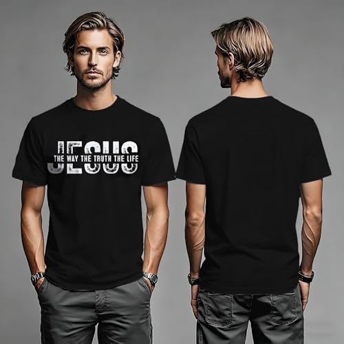 Christian Jesus Shirts for Men Inspirational Bible Verse Faith Graphic Tees - color: Black, size: Medium
