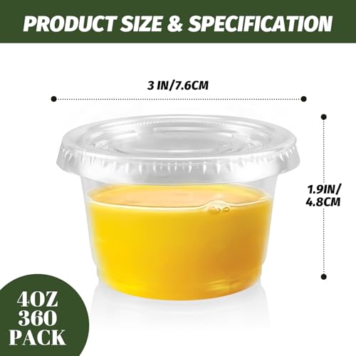 360 Pack 4 oz Condiment Containers with Lids, Disposable Sauce Cups - size: 4oz-360p