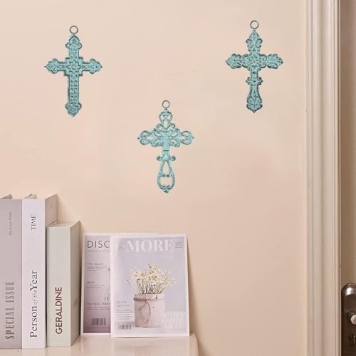 3 PCS Cast Iron Wall Crosses, Metal Decorative Hanging Crosses Wall Decor - size: 4.25" x 6.69"