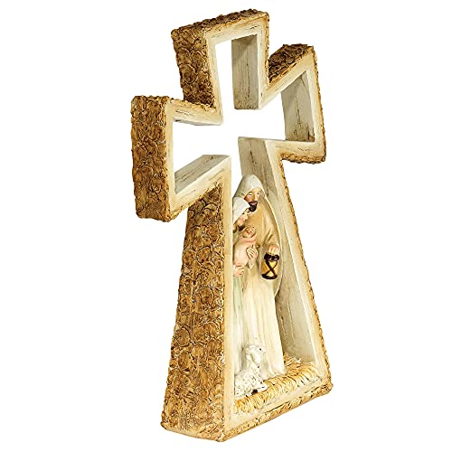 Dicksons Golden Brown Holy Family in Cross 8.5 x 5.5 Resin Decorative Tabletop Figurine
