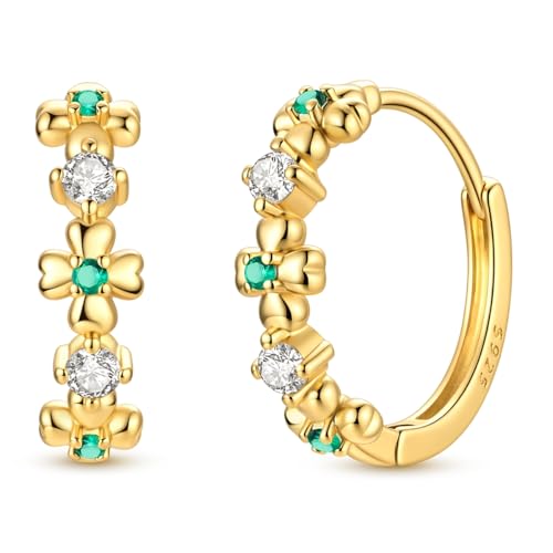 LAZA 925 Sterling Silver Earrings for Women Huggies Hoop Gold Earrings - color: Gold flower Earrings