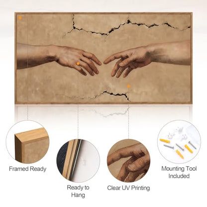 Aurlan Hands of God Framed Canvas Wall Art 40x20 Inch - color: The Creation of Adam, size: 40"L x 20"W