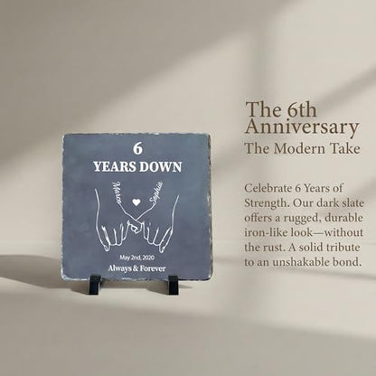 6th Iron Anniversary Keepsake for Him or Her - Traditional Stone Alternative Plaque - Personalized Slate Keepsake for Husband Wife Presents (S-232) - color: S-232
