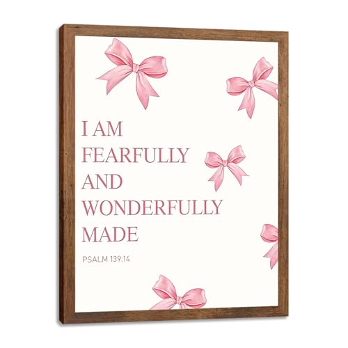 SEHSUVC Pink Bows Bible Verse Christian Canvas Wall Art, Wood Framed Trendy Religious Wall Decor, Cute Coquette Preppy Girls Aesthetic Room Decor Gifts for Bedroom Living Room Home Decor 8x10inch - color: Pink Bow 139:14