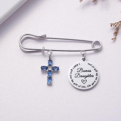 Ralukiia Something Blue Gifts for Bride, Blue Cross Bridal Bouquet Charm Pin with Pearl, Christian Wedding Keepsake, Bridal Shower Gift, Wedding Day Accessory for Daughter Bride - color: Bonus Daughter