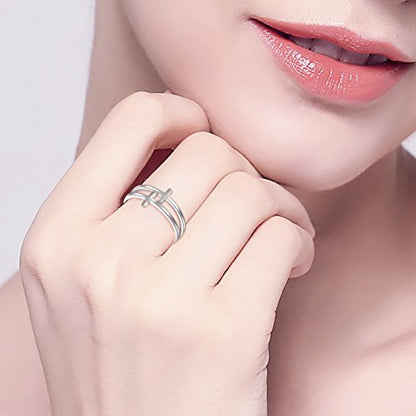 FLYOW Inspirational Jewelry Sterling Silver Engraved Faith Double Cross Ring Christian Fashion Band Ring for Women Mother, Size 5-10