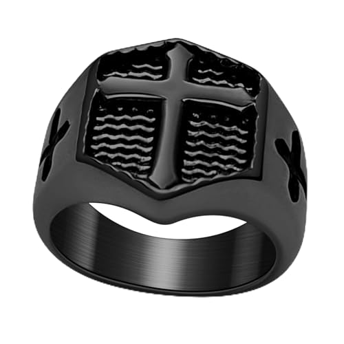 Christian Cross Rings for Men - Stainless Steel Jesus Jewelry with Celtic Knot Sides (Gold/Black/Silver) - Catholic Religious Gift, Size 7-13 - color: B-Black-Cross