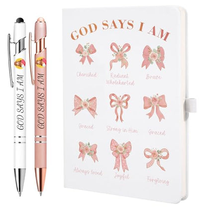 Bible Journal and Pens Set, A5 Notebook for Prayer, Scripture Writing & Bible Study & Daily Note-taking, Christian Gifts with 2 Inspirational Pens,5.7 * 8.2 Inch,192 Pages (Design 02, White) - color: White, style: Design 02