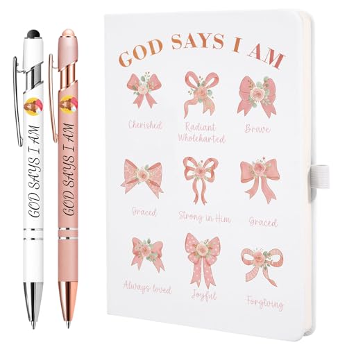 Bible Journal and Pens Set, A5 Notebook for Prayer, Scripture Writing & Bible Study & Daily Note-taking, Christian Gifts with 2 Inspirational Pens,5.7 * 8.2 Inch,192 Pages (Design 02, White) - color: White, style: Design 02