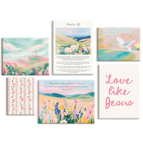 Pastel Pink Christian Wall Art Bible Verse Preppy Canvas Wall Decor Girl Trendy Christian Poster Aesthetic Floral Scripture Prints Cute Religious Pictures for Girls Room 12x16 Inch Ready to Hang 6Pcs - color: Flower Bird Art, size: 12''x16'' Wrapped Canva