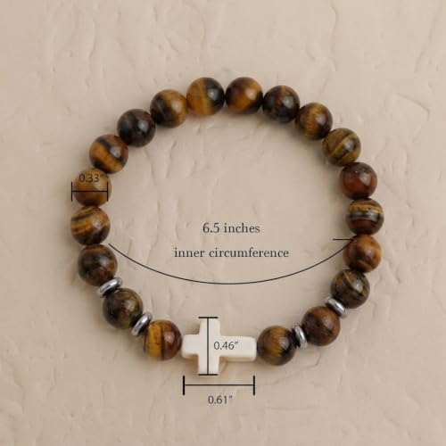 Cross Birthstone Gemstone Beaded Stretch Protection Bracelet for Man Woman, Handmade Healing Stone Chakra Beads Elastic Bracelets Accessories Fashion Jewelry Gift. - color: Cross Tiger Eye Bead