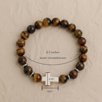 Cross Birthstone Gemstone Beaded Stretch Protection Bracelet for Man Woman, Handmade Healing Stone Chakra Beads Elastic Bracelets Accessories Fashion Jewelry Gift. - color: Cross Tiger Eye Bead