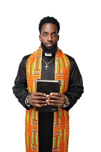 Dupsie's Kente African Print Church Clergy Pastor Choir Stole/Sash with Fringes - color: Orange