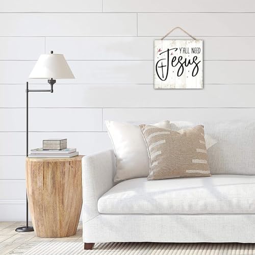 Novelty Hanging Sign 0 Y'all Need Jesus Wood Sign with Jute Rope Bible Verse Saying Rustic Wood Signs Plaque Artwork for Family/Friend/Women/Mother Gift - color: crimson-style-6
